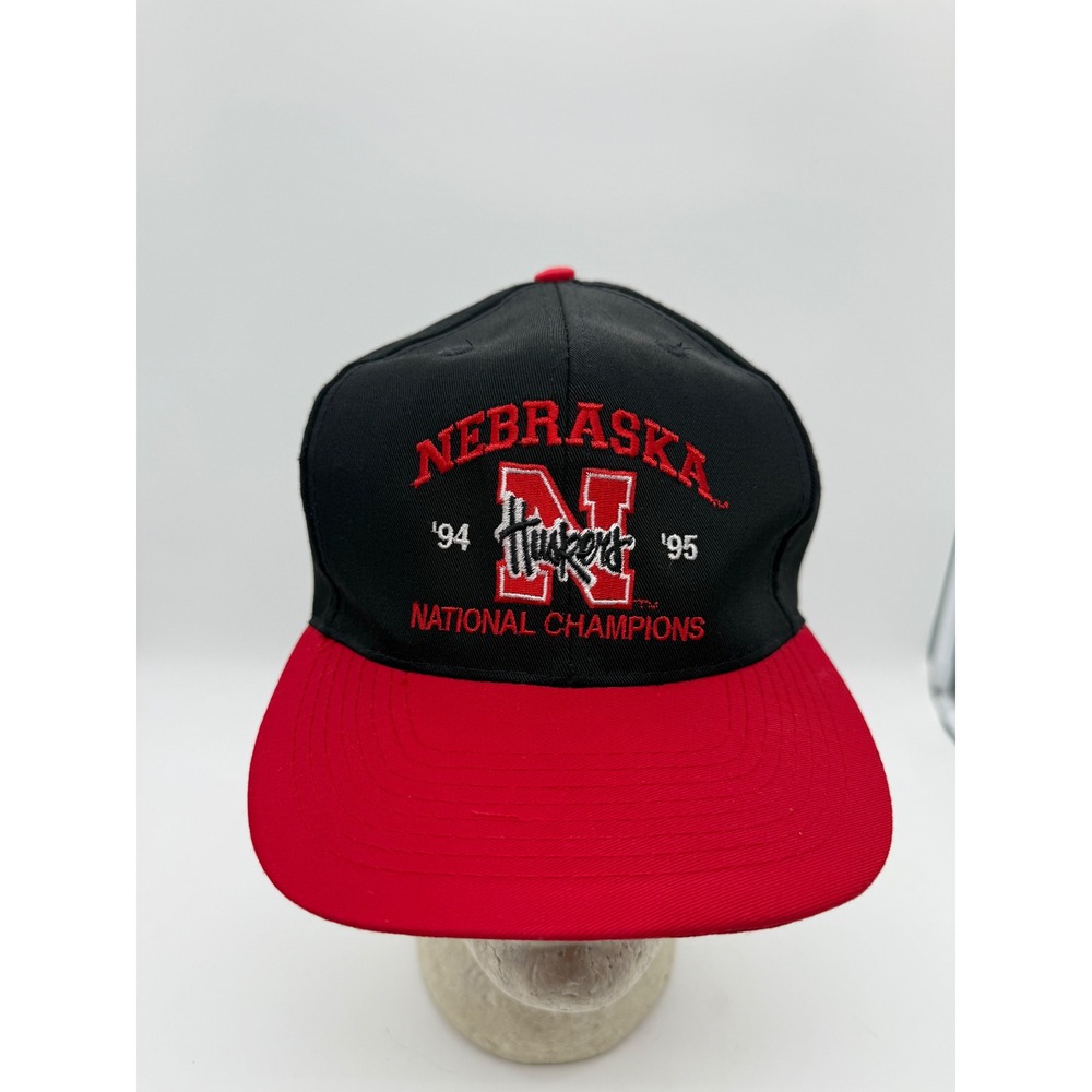 Vintage Nebraska Huskers Hat 90s National Champions Snapback Red Black
